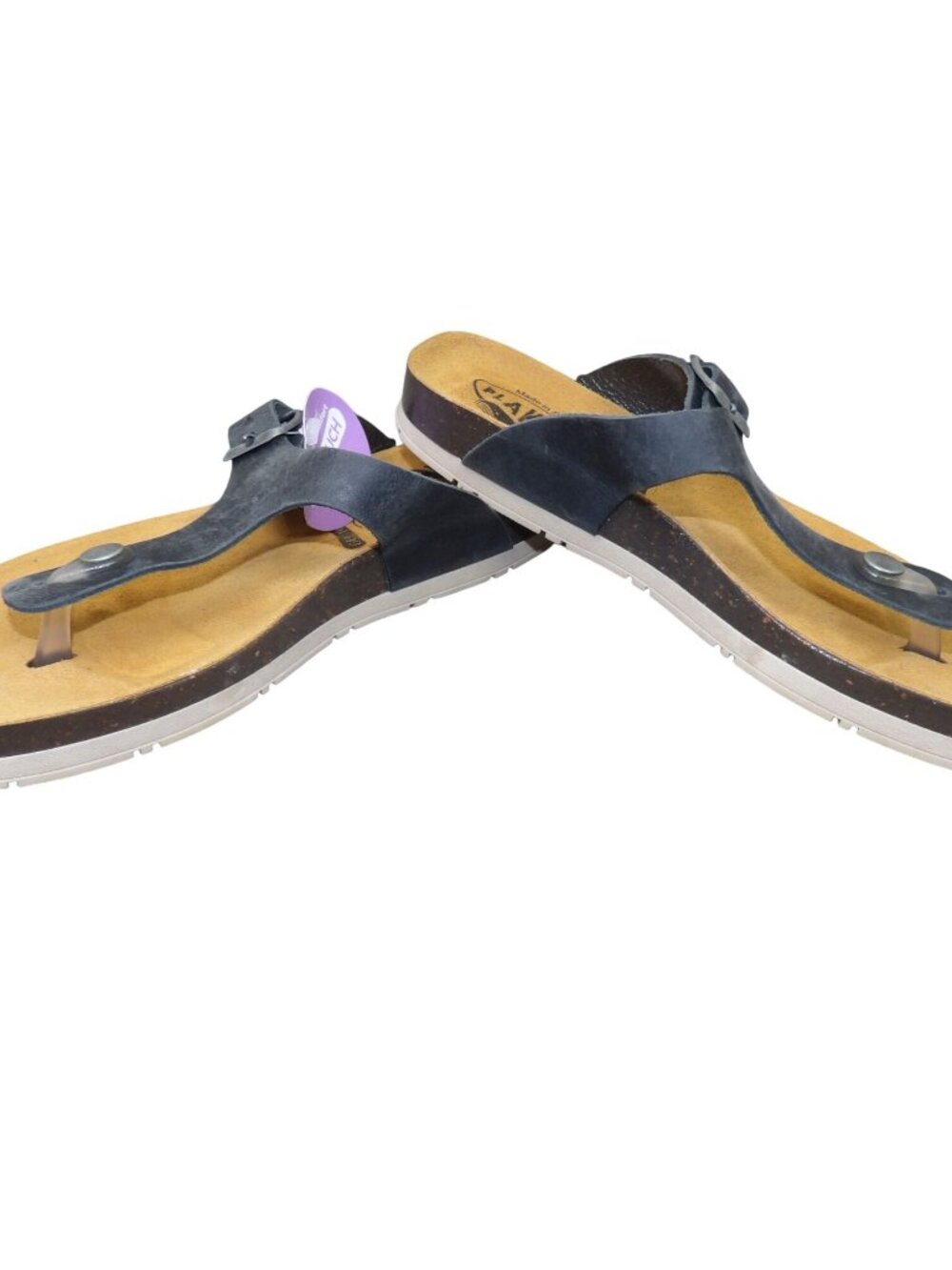 Plakton Women's Blue Leather Toe Post Sandals Size 7 Eu 38 Adjustable Strap - Picture 2 of 6